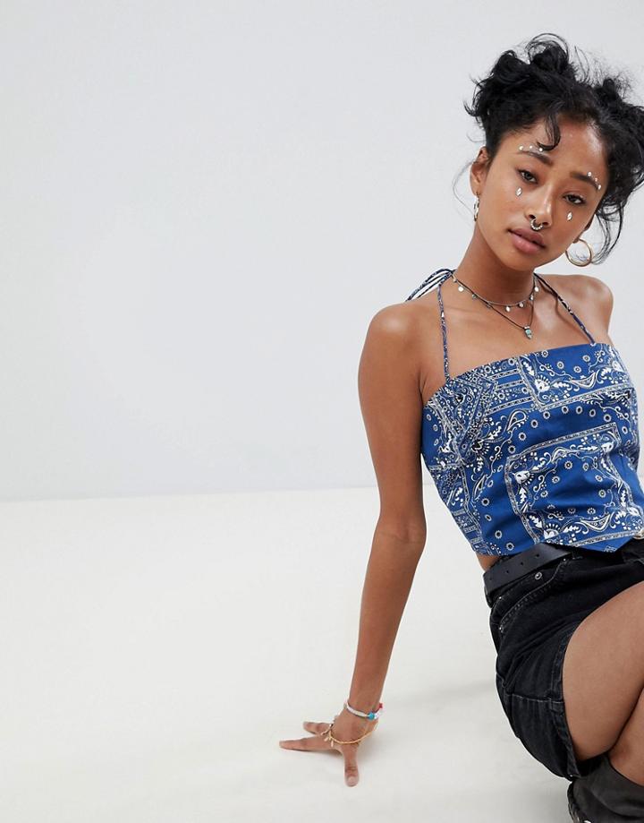 Asos Design Bandeau In Scarf Print - Multi