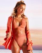 Asos Design Plunge Bandage Stud Detail Bikini Top In Mink-brown