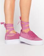 Asos Denver Velvet Tie Leg Sneakers - Pink