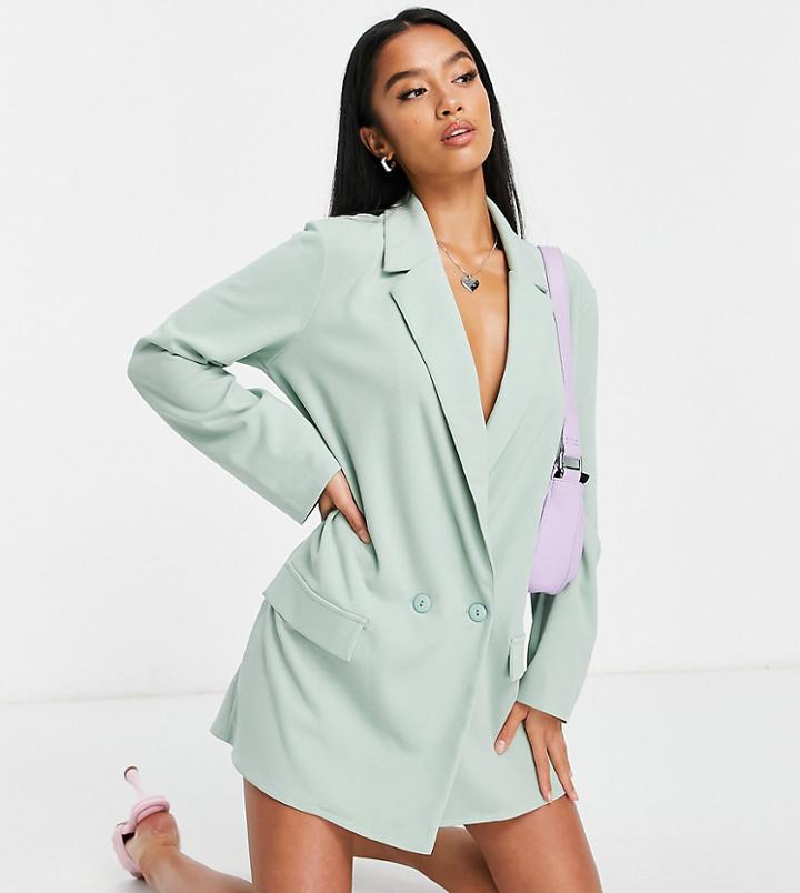 Asos Design Petite Jersey Supersized Boyfriend Suit Blazer In Sage-green