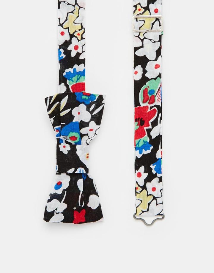 Reclaimed Vintage Floral Bow Tie In Black - Black