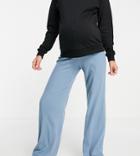 Asos Design Maternity Overbump Straight Leg Mini Rib Pants In Blue-blues