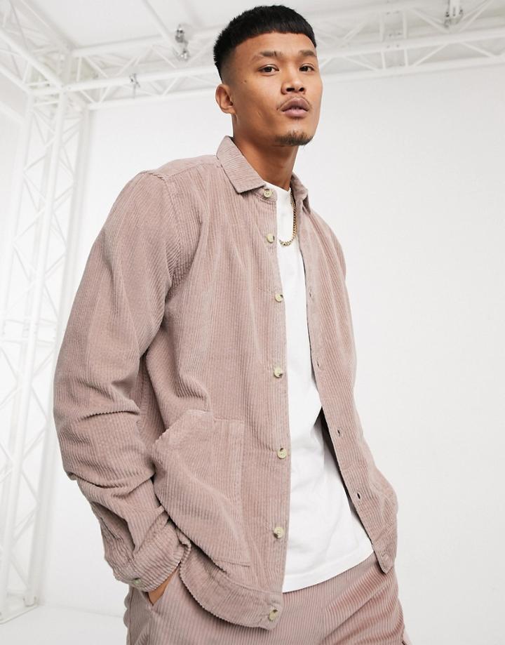 Asos Design Cord Overshirt Set In Pink