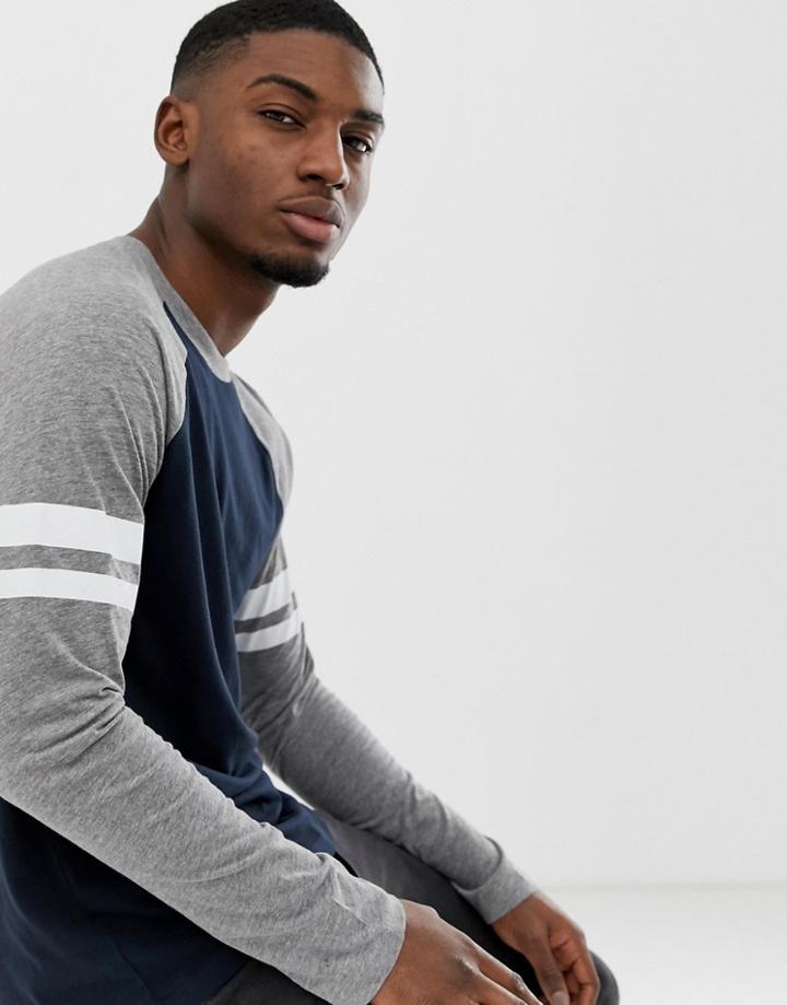 Esprit Long Sleeve Raglan With Contrast Stripe In Gray - Gray