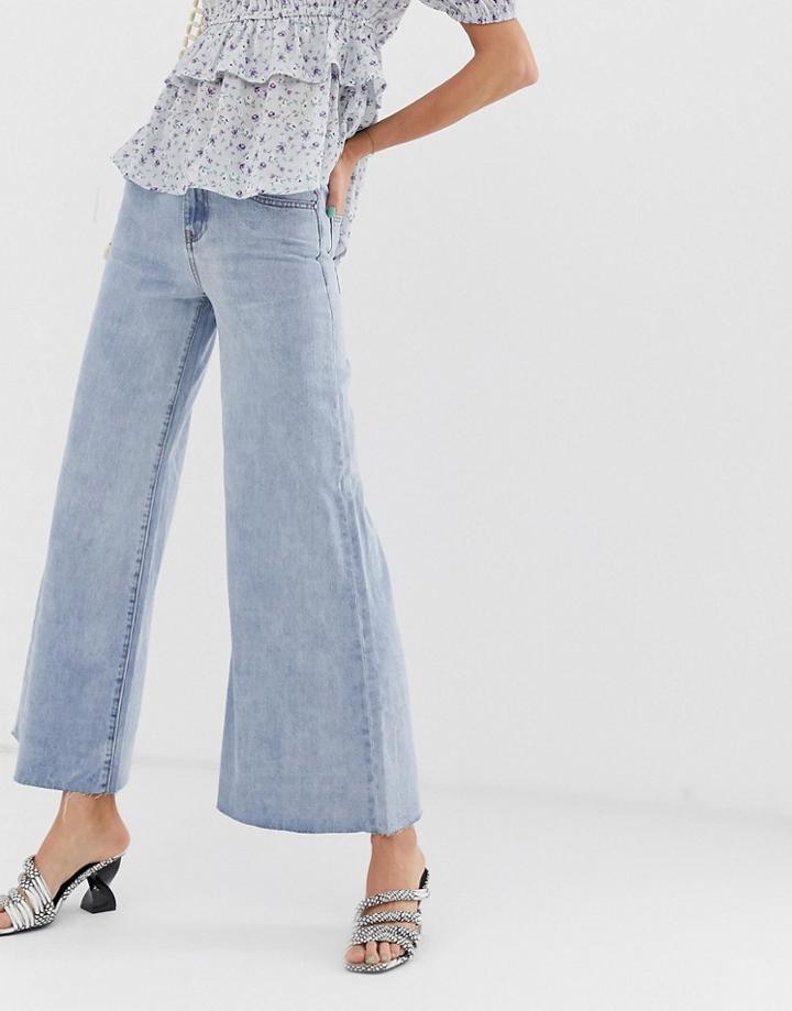 Lost Ink Wide Leg Jeans In Vintage Wash - Blue