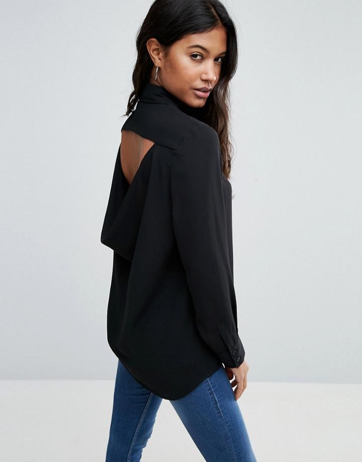 Asos Blouse With Drape Open Back - Black