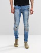 Sixth June Skinny Biker Jeans With Distressing - Blue