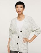 Mango Button Front Cable Knit Cardigan In Gray Heather