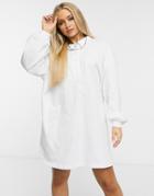 Asos Design Mini Rugby Dress With Collar In White