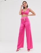 Katchme Satin Wide Leg Pants With Belt Detail In Hot Pink
