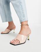 Truffle Collection Heeled Square Toe Mules With Toe Loop In Pink