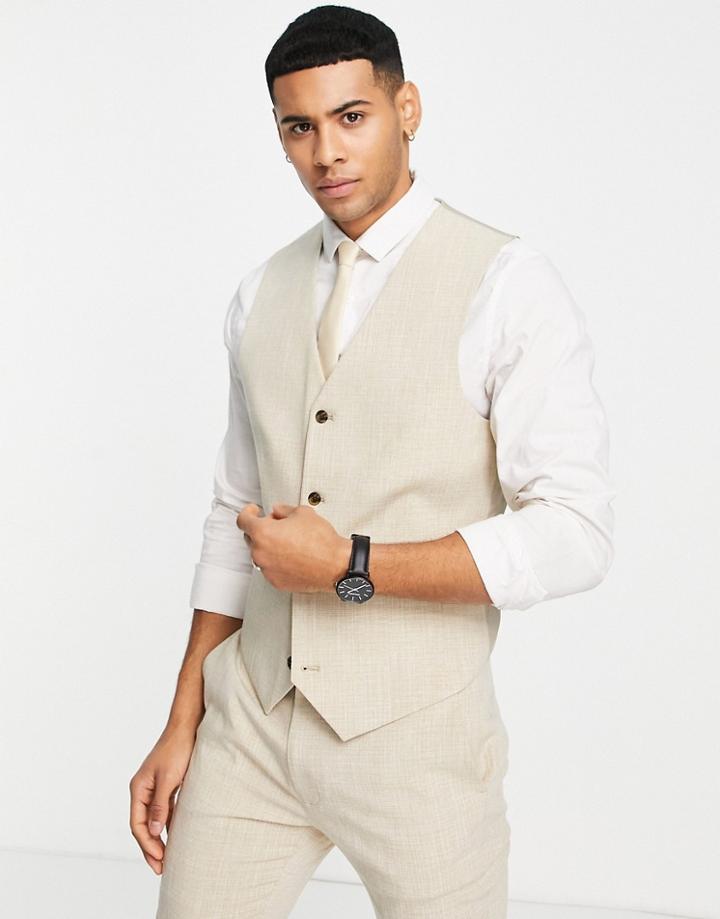 Asos Design Wedding Super Skinny Suit Vest In Camel Crosshatch-neutral