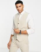 Asos Design Wedding Super Skinny Suit Vest In Camel Crosshatch-neutral