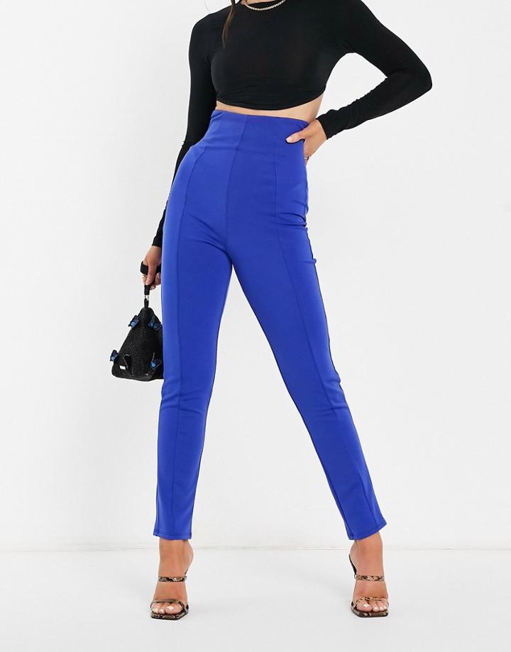Flounce London High Waisted Tailored Stretch Pants In Cobalt-blue
