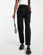 Object Cotton High Waisted Clean Utility Pants In Black