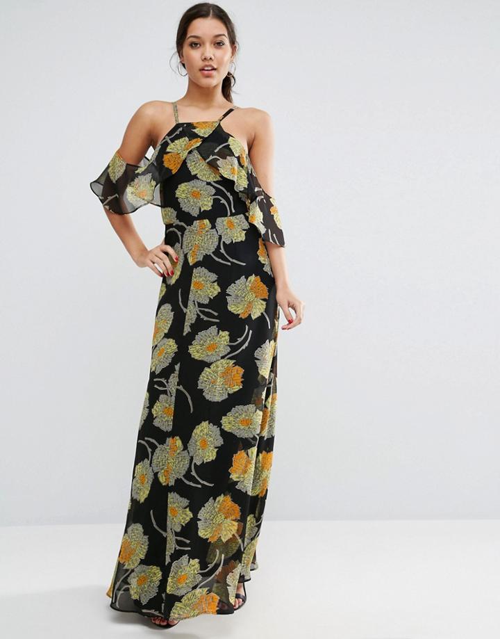 Asos Cold Shoulder Floral Cami Maxi Dress - Multi