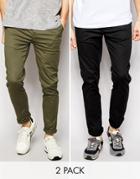 Asos 2 Pack Skinny Chino In Black And Khaki Save 15%