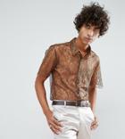 Reclaimed Vintage Inspired Lace Shirt With Short Sleeves In Reg Fit - Brown