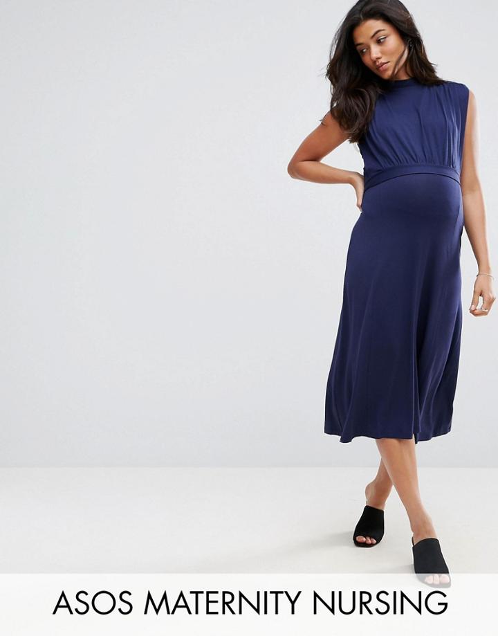 Asos Maternity Nursing High Neck Midi Dress - Navy