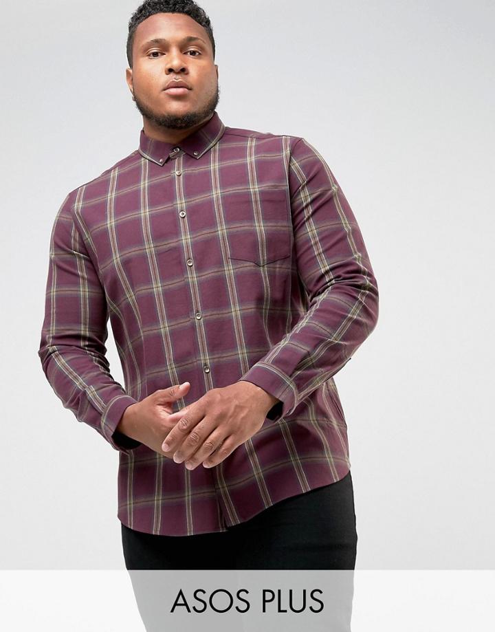 Asos Plus Stretch Slim Check Shirt - Red