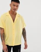 Asos Design Oversized Viscose Shirt With Deep Revere Collar In Yellow