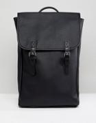 Asos Backpack In Faux Leather With Double Straps - Black