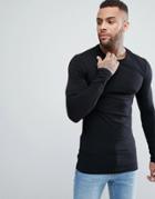 Asos Longline Long Sleeve T-shirt With Crew Neck In Black - Black