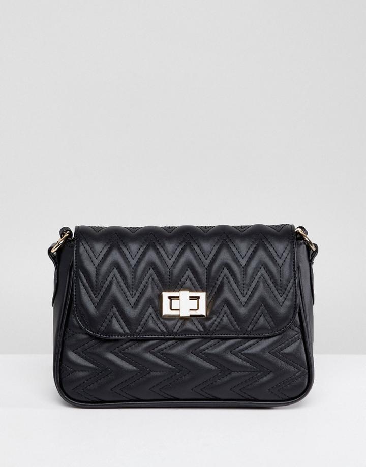 Asos Design Zig Zag Quilt Cross Body Bag - Black