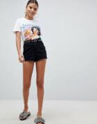 Prettylittlething High Waisted Denim Short - Black