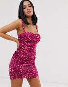 Lioness Square Neck Mini Dress In Pink Leopard Print - Pink