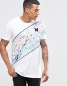 Good For Nothing T-shirt With Diagonal Stripe In Paint Splatter - White
