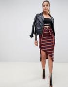 Asos Design Lurex Stripe Midi Pencil Skirt With D-ring - Multi