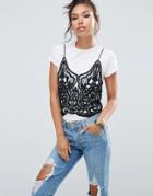 Asos Plunge Cami In Heavy Lace - Black