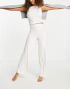Asos Design Mix & Match Lounge Super Soft Rib Wide Leg Pant In Ecru-white