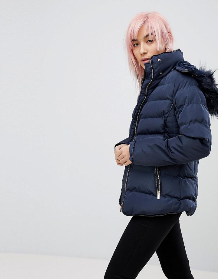 Qed London Padded Jacket With Hood - Navy