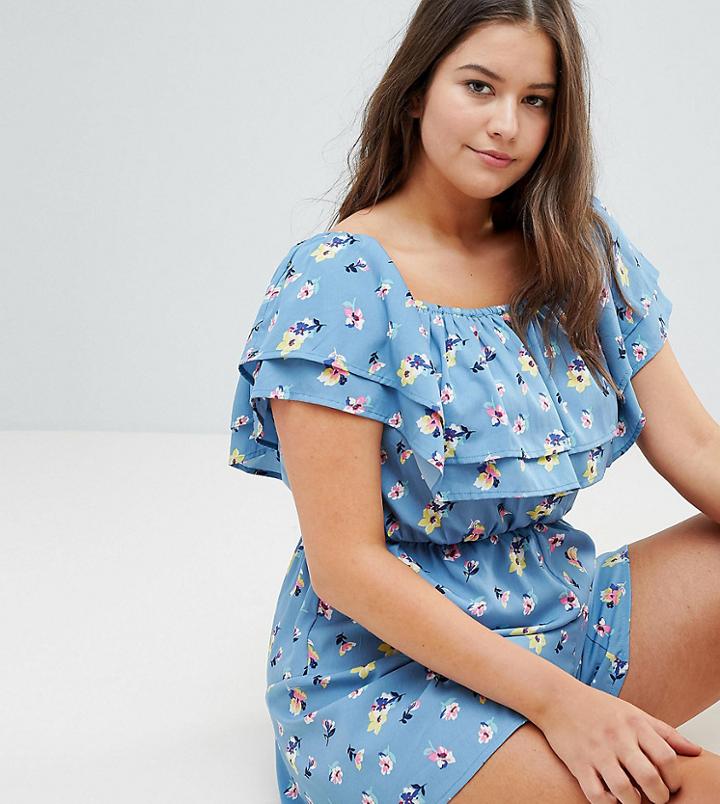 Influence Plus Floral Bardot Romper - Blue