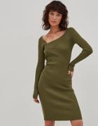 4th & Reckless Knitted Cross Front Sweater Dress In Khaki-green