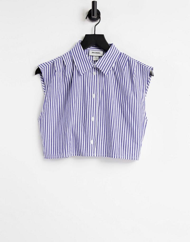 Monki Jessie Organic Cotton Sleeveless Shirt In Blue Stripe-blues