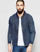 Asos Jersey Harrington Jacket With Denim Wash - Blue