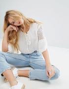 Bershka Crochet Detail Crop Top - White