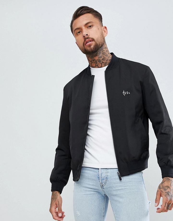 Hugo Script Logo Bomber In Black - Black