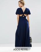 Asos Petite Kimono Cross Back Maxi Dress With Side Splits - Navy