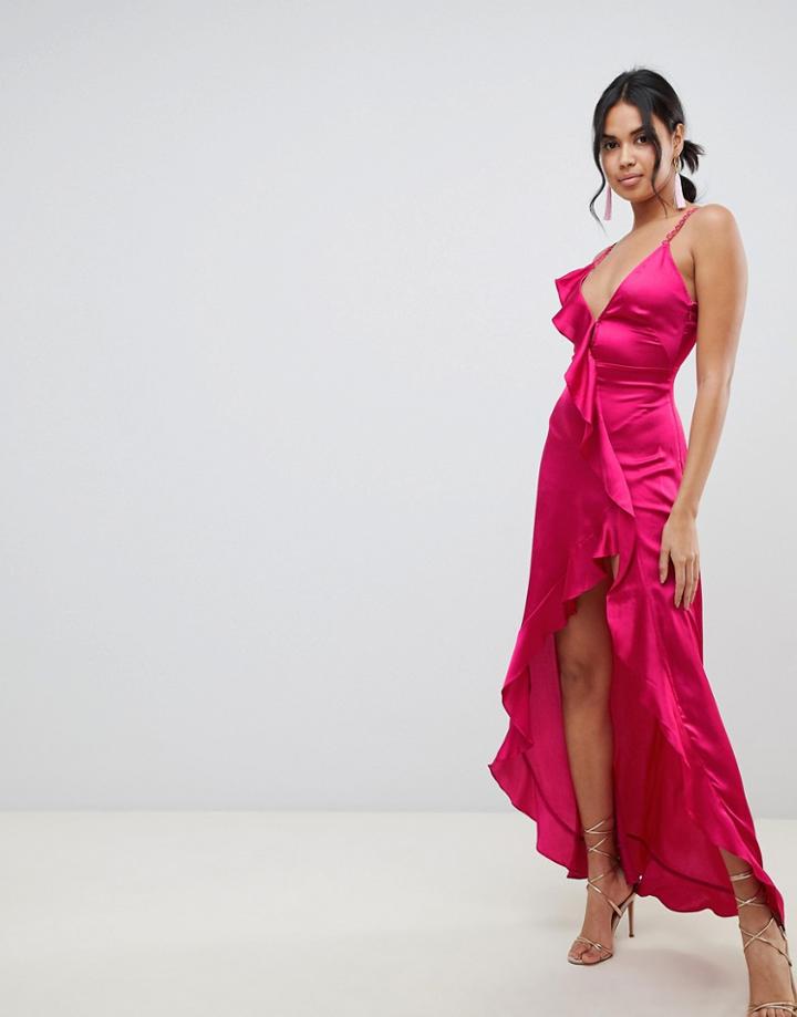 For Love & Lemons Isabella Maxi Dress With Plunge Back - Pink