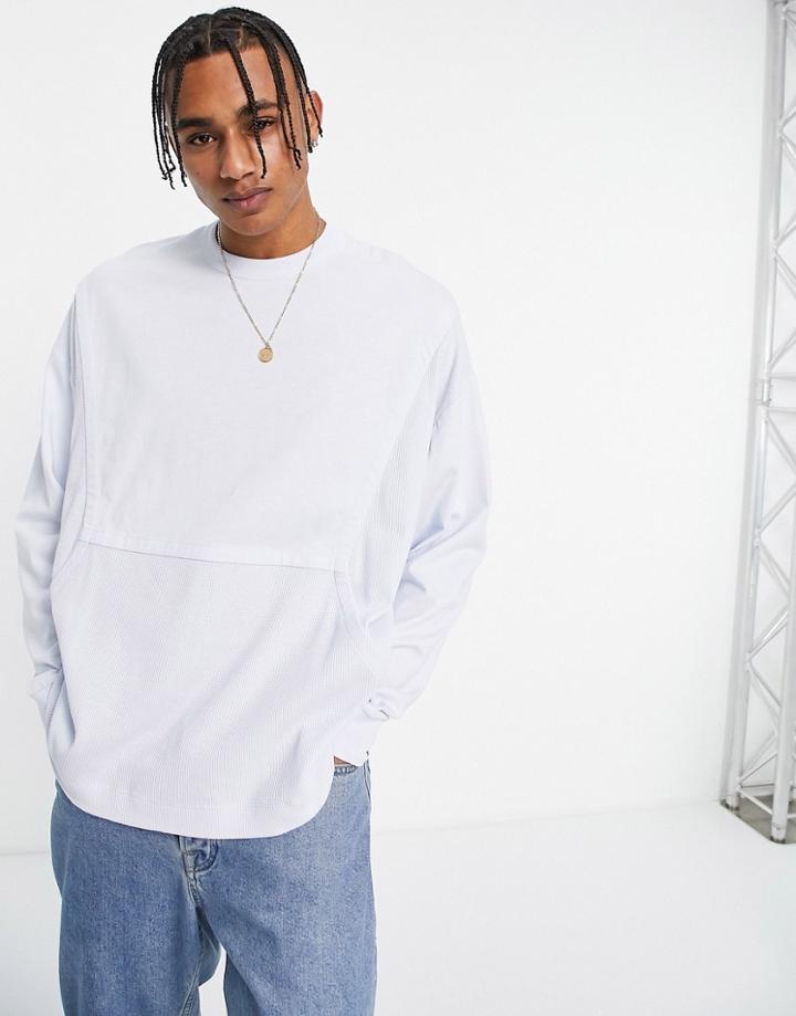 Asos Design Heavyweight Oversized Cut & Sew Long Sleeve T-shirt In Blue Gray-purple