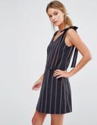 Oasis Stripe Bow Shoulder Dress - Multi Navy