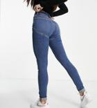 Asos Design Tall High Rise 'lift And Contour' Stretch Skinny Jeans In Dark Blue-blues