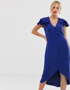 Oasis Tea Dress With Ruffles In Blue - Blue