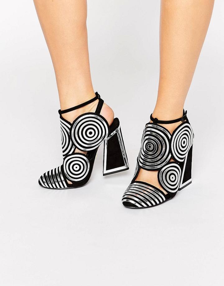 Kat Maconie Frida Black Leather Silver Spiral Heeled Shoes - Black