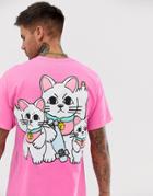 New Love Club Cat Back Print T-shirt In Oversized - Pink