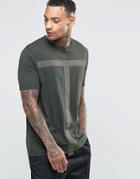 Asos Longline T-shirt With Tape Detail - Army Green